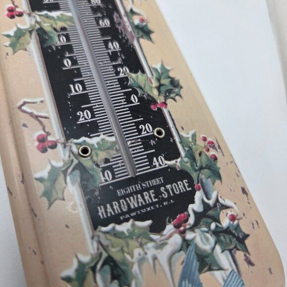 Vintage Rustic Tin Hardware Store Blue Bird Christmas Greetings Thermometer 8" - Picture 9 of 9